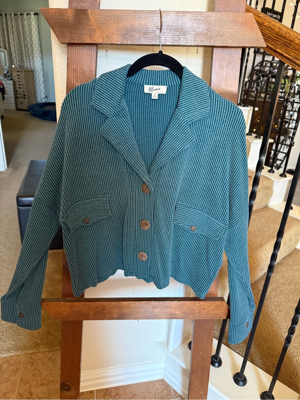 Blanknyc Teal Button-Down Ribbed Shirt Jacket